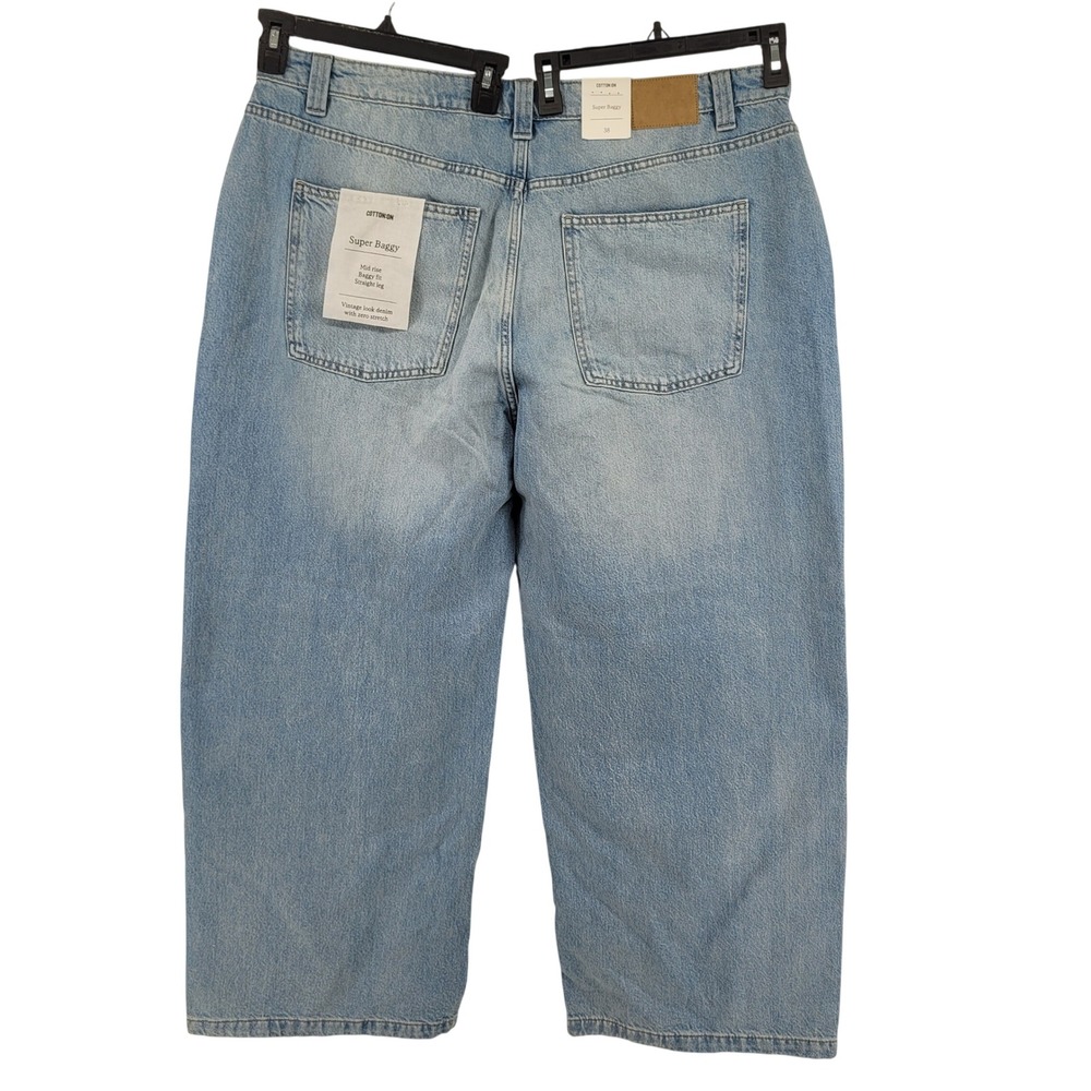 Cotton On Mens 38 Super Baggy Jeans Sunfaded Blue Mid Rise Straight Leg NWT